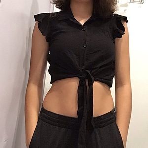 Black flared crop top